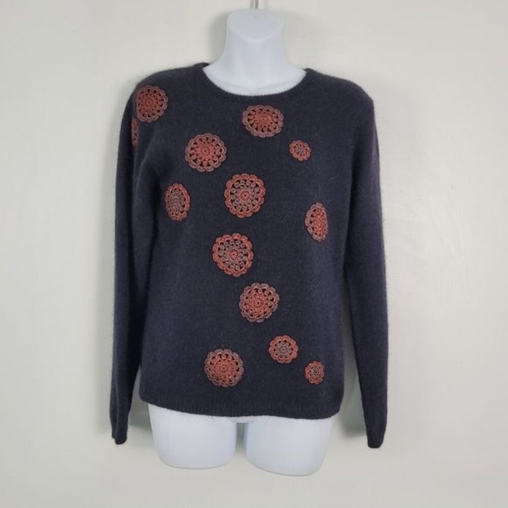 Vintage Angora Blend Retro Crochet Detail Sweater‎ Size Med